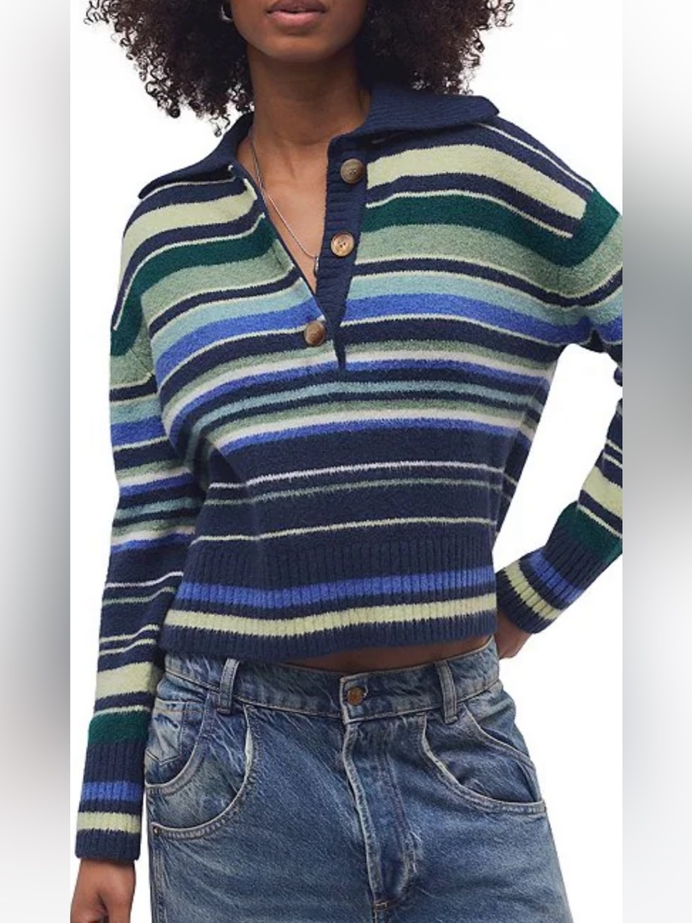 NWT🌷Free People Trading Up Striped Collared Long Sleeve Polo Sweater